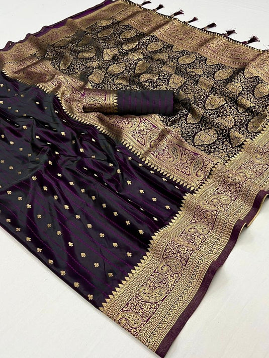 Purple Satin Silk Handloom Weaving Saree