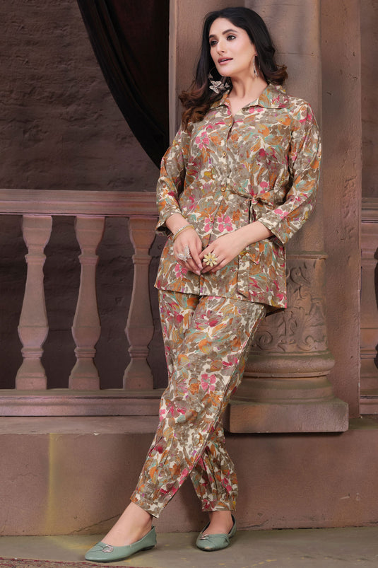 Printed Chanderi Relaxed Fit Multi Color Readymade Co-Ord Set