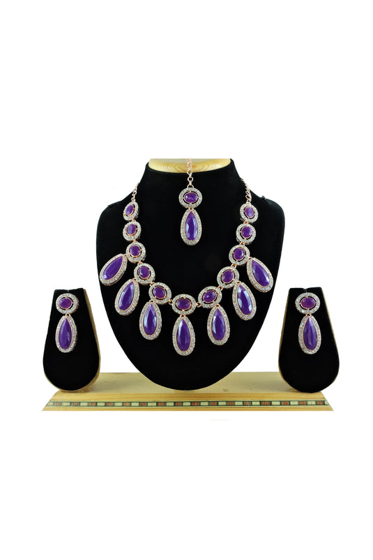 Purple Stone Necklace Set With Earrings For Women