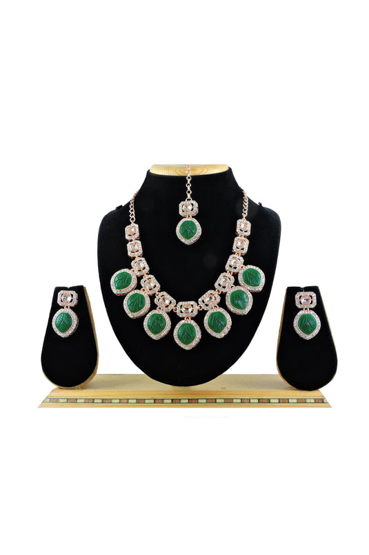 Green Stone Necklace Set With Earrings