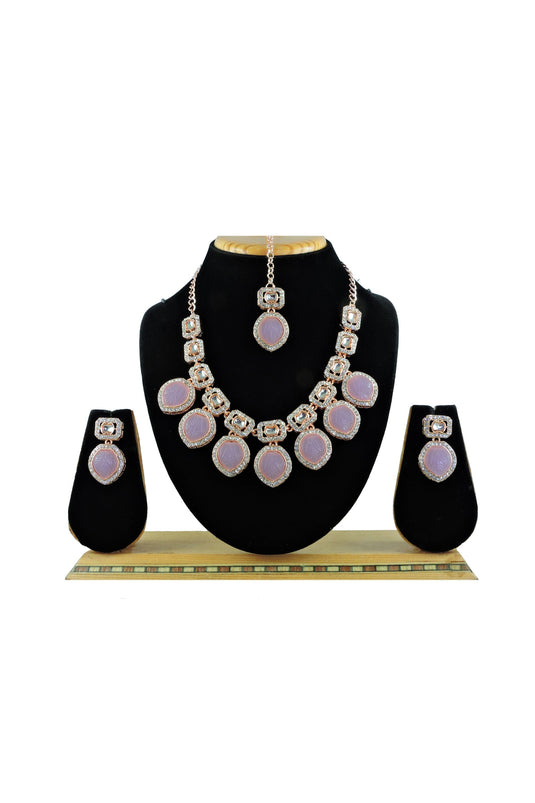 Alloy Material Lavender Stone Necklace Set With Earrings