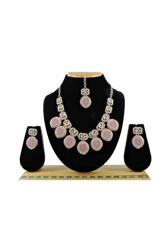 Elegant Peach Stone Necklace Set With Earrings For Women