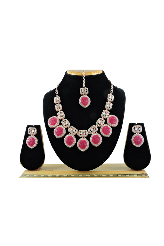 Rani Stone Beautiful Necklace Set With Earrings