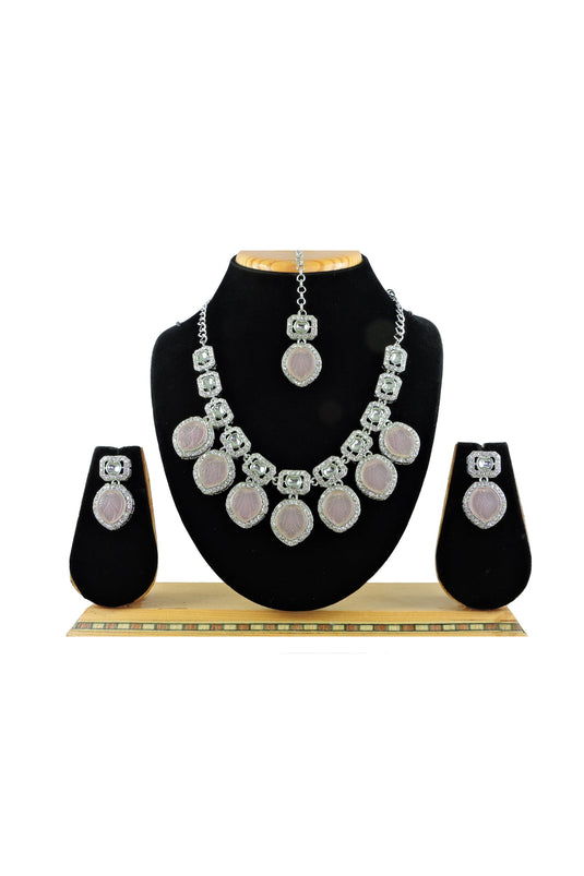 Elegant Pink Stone Necklace Set With Earrings For Girls And Women