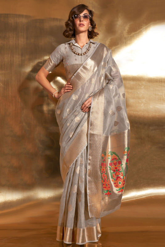 Party Wear White and Off White color Tissue fabric Saree : 1855417