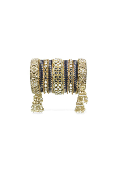 Blue Color Alloy Material Mirror And Stone Work Wedding Wear Jhumka Bangle Set