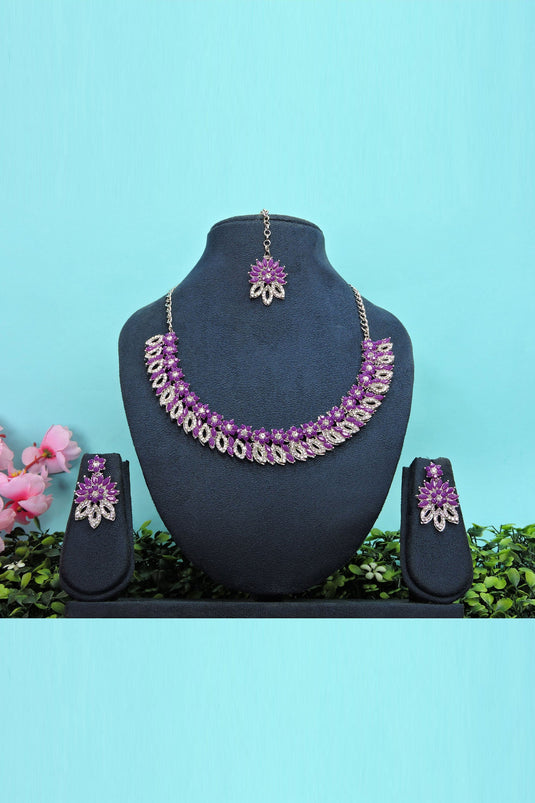 Multi Color Engaging Alloy Material Necklace Set Earrings And Mang Tikka For Women