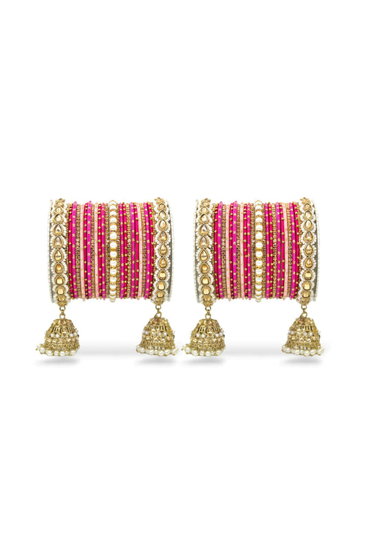 Rani Color Alloy Material Ravishing Bridal Jhumki Style Bangle Set For Two Hands