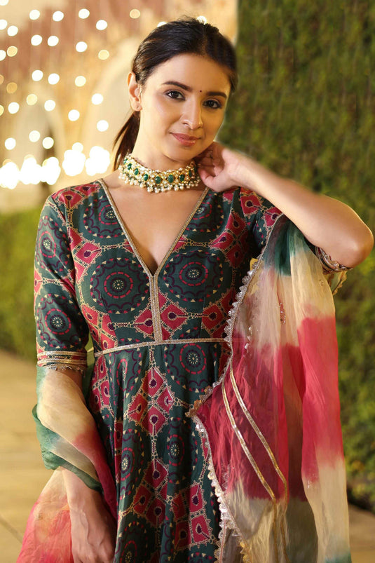 Art Silk Fabric Multi Color Stylish Look Digital Printed Readymade Anarkali Suit