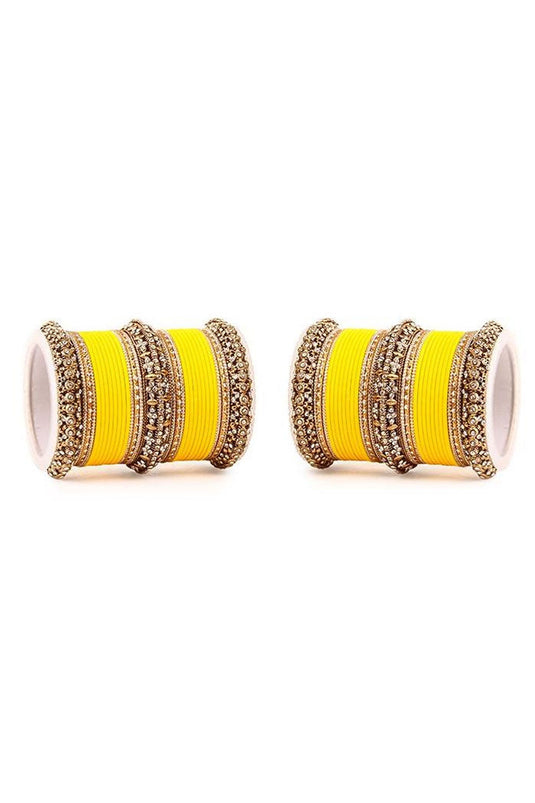 Classic Alloy Material Yellow Color Bridal Matte Textured Bangle Set