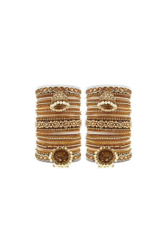 Function Special Golden Color Alloy Material Bangle Set With Kundan Jhumki