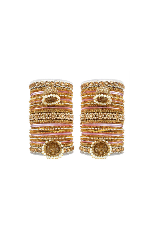 Elegant Function Special Pink Color Alloy Material Bangle Set With Kundan Jhumki