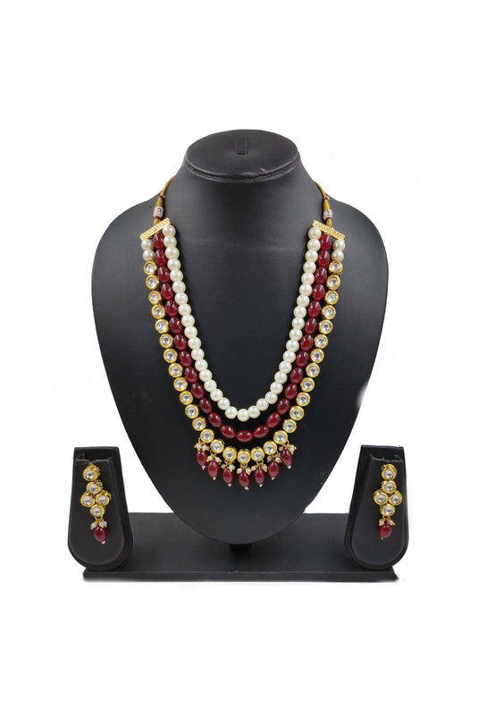 Enticing Alloy Material Maroon Superior Necklace with Earrings