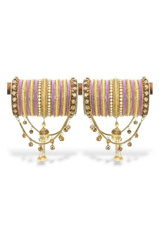 Lavender Color Alloy Material Princely Bridal Jhoola Style Bangle Set For Two Hands