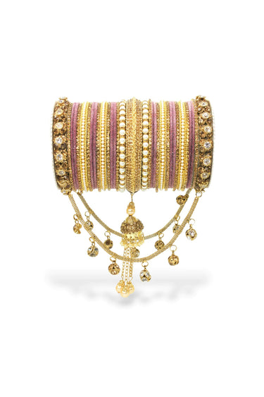 Alloy Material Pink Color Patterned Bridal Jhoola Style Bangle Set For Two Hands