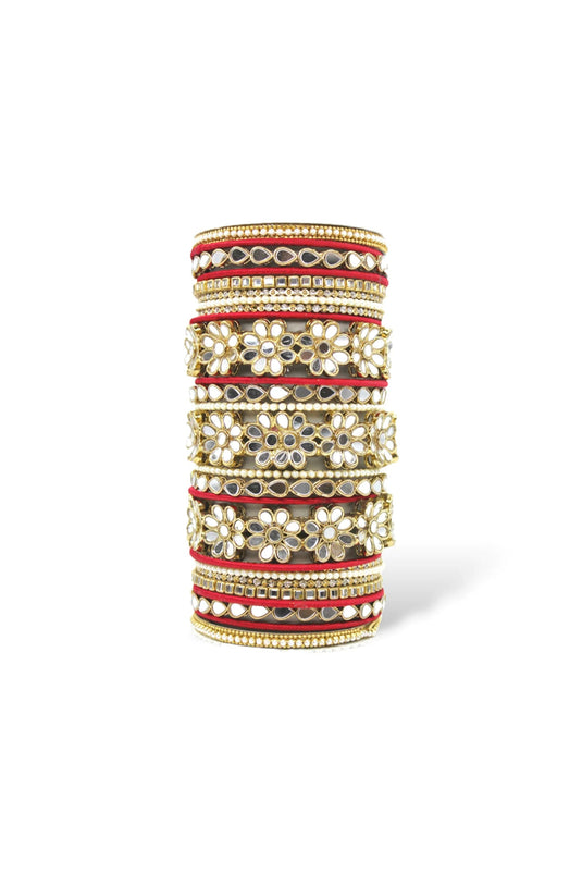 Red Color Alloy Material Chic Mirrored Bridal Bangle Set