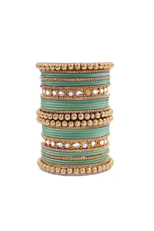 Sea Green Color Alloy Material Luminous Ethnic Bangle Set