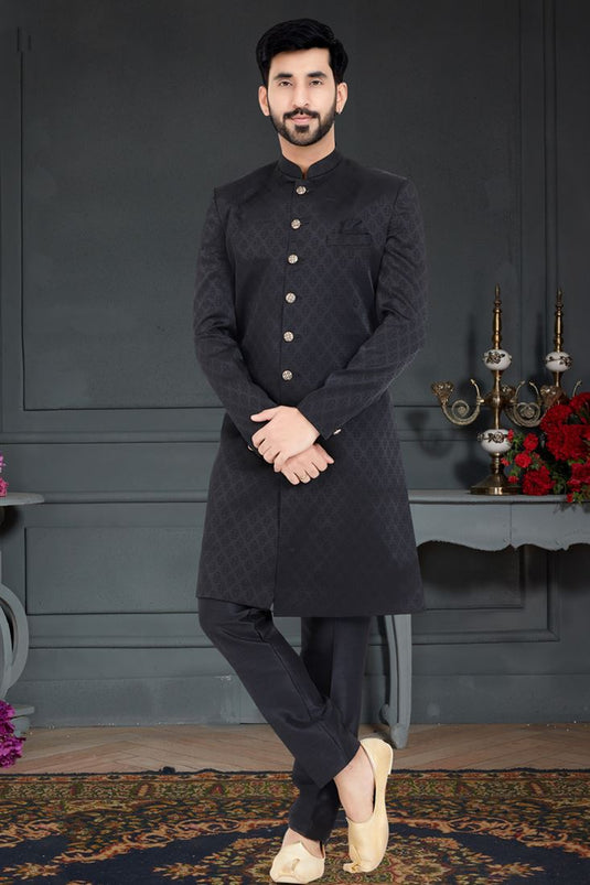 Black Color Satin Fabric Royal Italian Indo Western