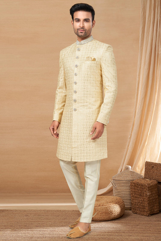 Lovely Beige Color Readymade Indo Western For Men