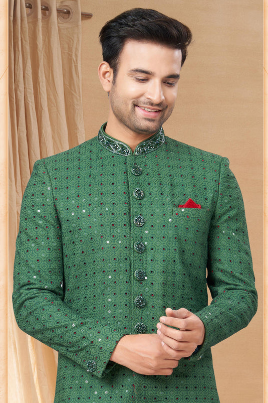 Green Fancy Fabric Trendy Readymade Indo Western For Men