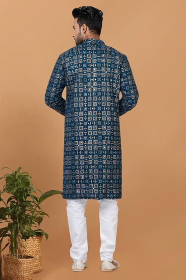 Stunning Georgette Fabric Sequins Embroidery Readymade Kurta Pyjama For Men
