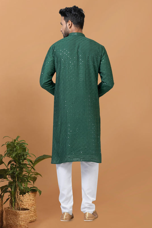 Readymade Glamorous Sequins Embroidery Kurta Pyjama For Men In Cotton Fabric