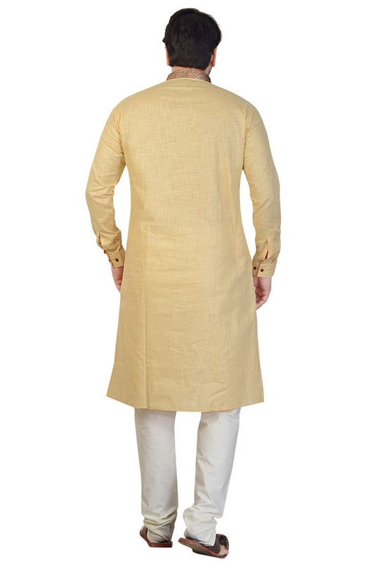 Cream Color Cotton Fabric Festive Wear Readymade Kurta For Men