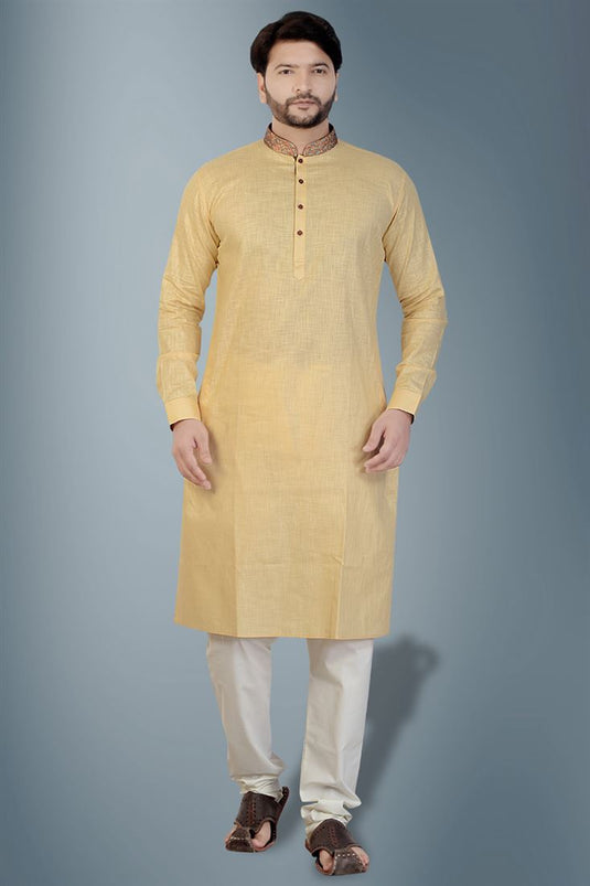 Cream Color Cotton Fabric Festive Wear Readymade Kurta For Men