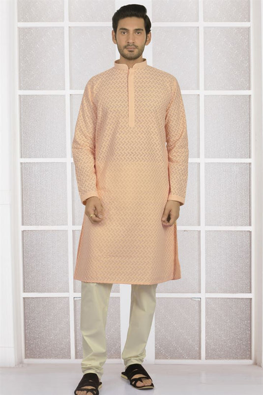 Peach Color Georgette Fabric Festive Wear Readymade Kurta For Men