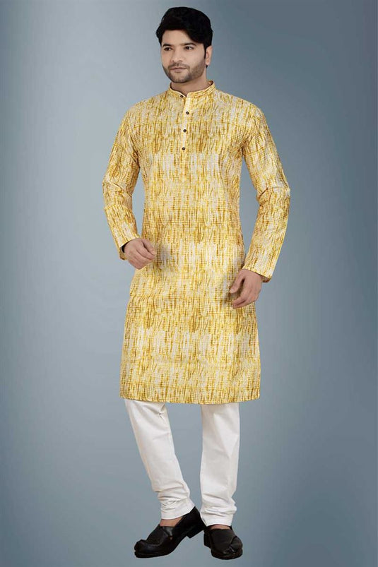 Viscose Fabric Brilliant Festive Look Kurta Pyjama In Yellow Color