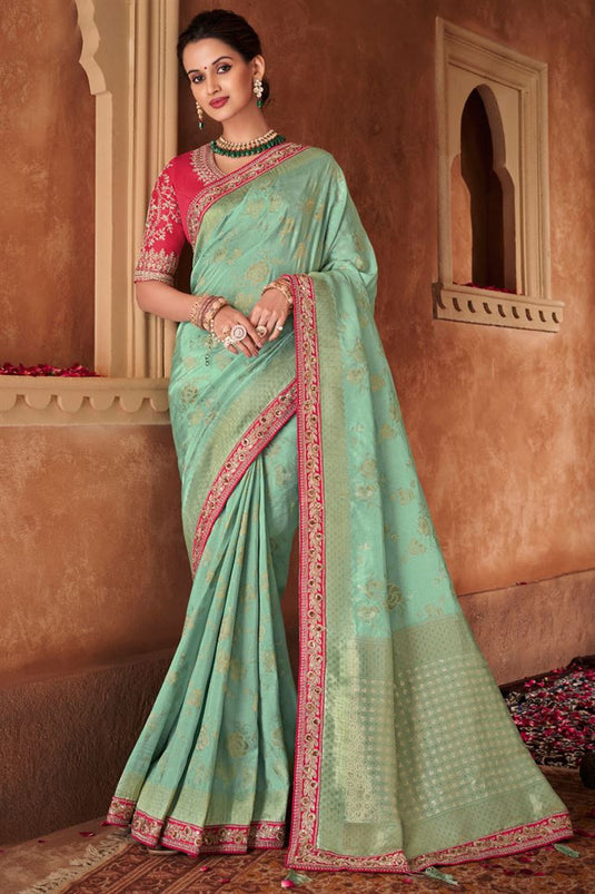 Sea Green Color Weaving Work Dola Silk Fabric Saree