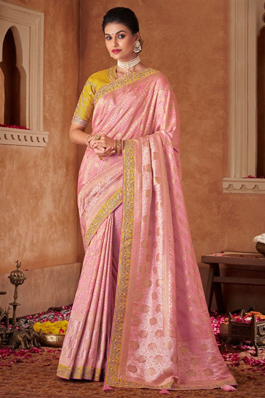 Pink Color Dola Silk Fabric Saree With Weaving Work