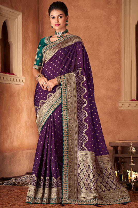 Dola Silk Fabric Weaving Work Saree In Purple Color
