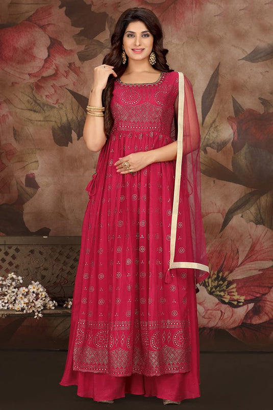 Amazing Chinon Fabric Pink Color Palazzo Suit