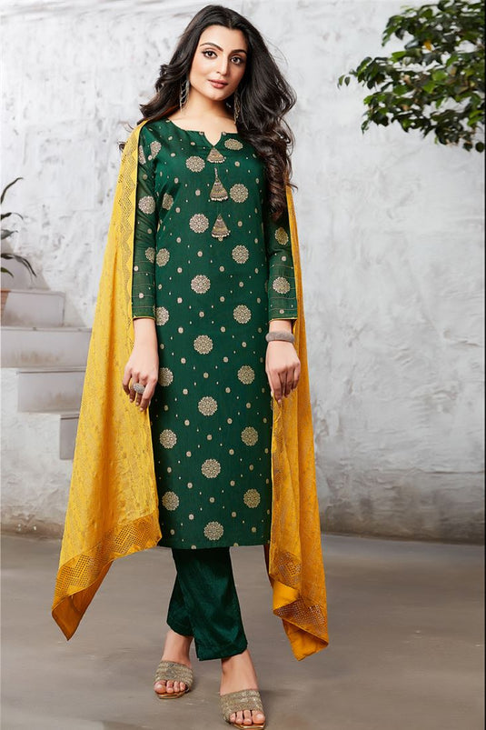 Beautiful Dark Green Color Art Silk Function Wear Salwar Suit