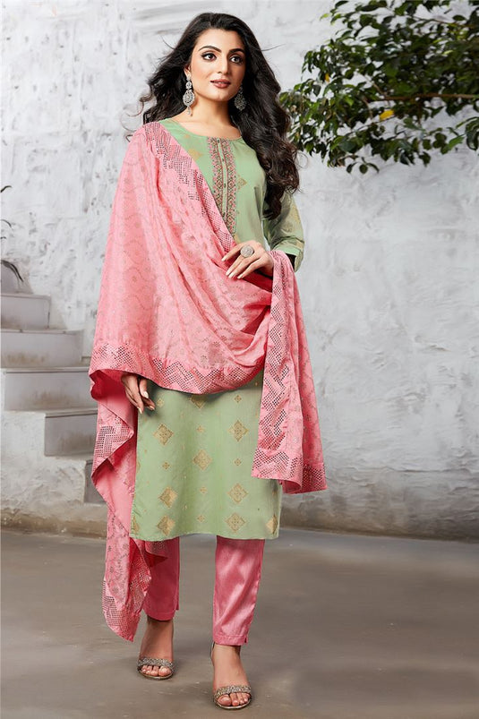 Sea Green Color Splendid Art Silk Function Wear Salwar Suit