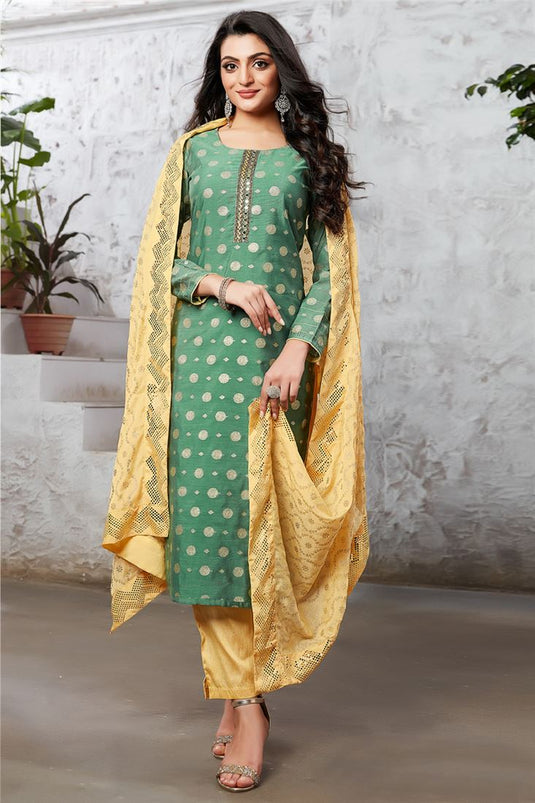 Vintage Art Silk Function Wear Salwar Suit in Green Color