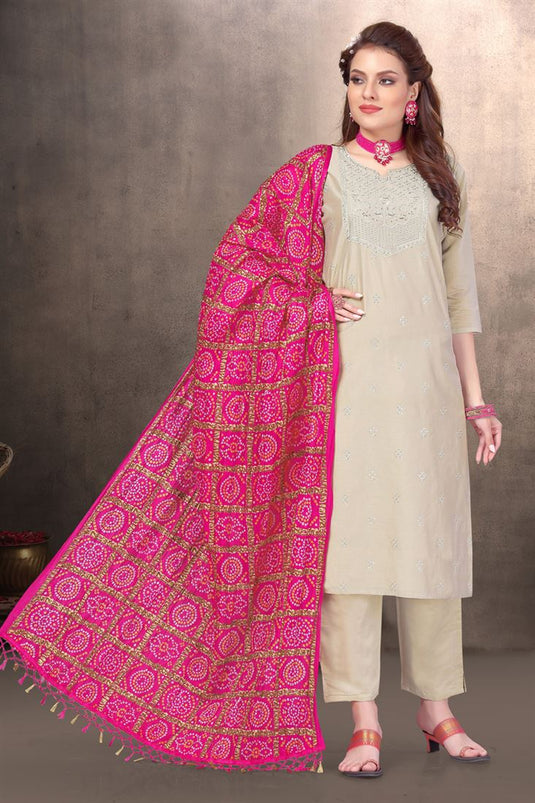 Cream Color Ingenious Chanderi Fabric Festive Look Salwar Suit