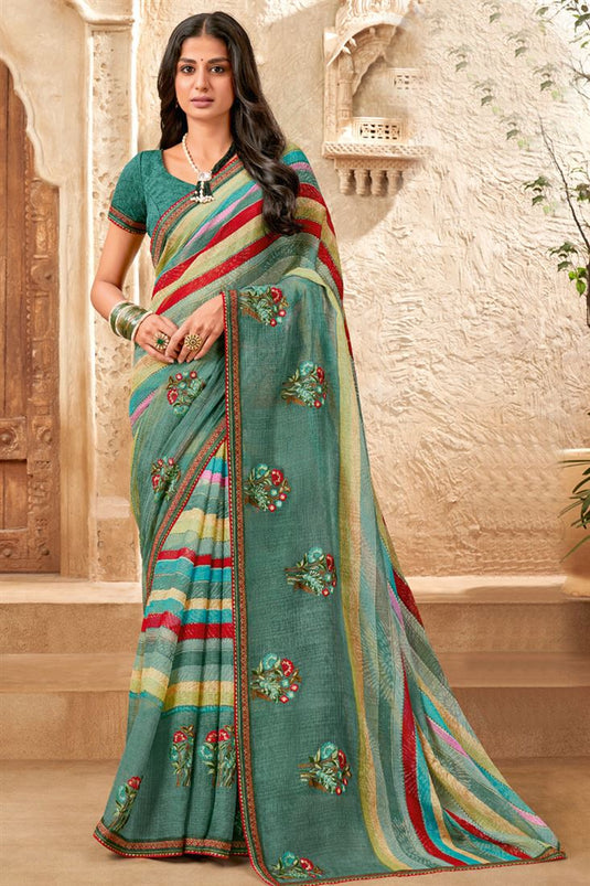 Multi Color Festive Embellished Chiffon Saree