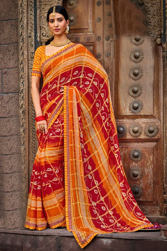 Red Color Appealing Light Weight Printed Saree In Chiffon Fabric