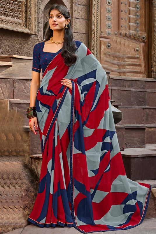 Georgette Fabric Wonderful Light Weight Printed Saree In Multi Color