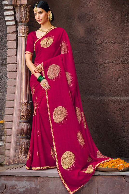 Georgette Fabric Rani Color Ingenious Light Weight Printed Saree