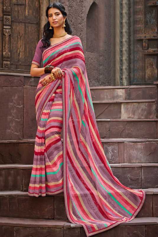 Chiffon Fabric Multi Color Stunning Light Weight Printed Saree