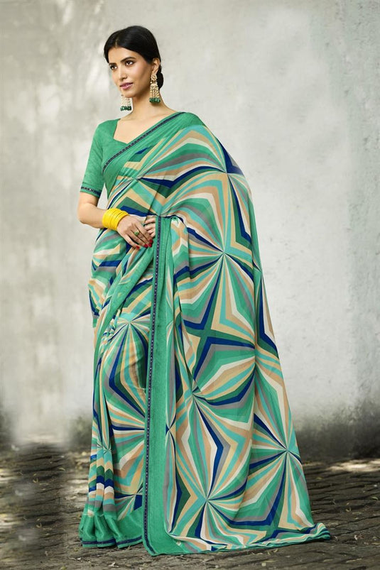 Georgette Fabric Green Color Alluring Printed Saree