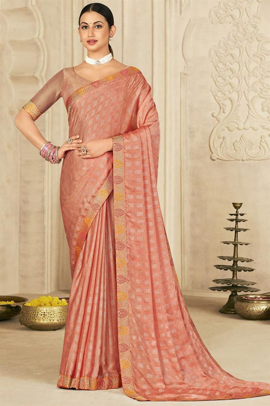 Chiffon Fabric Bewitching Foil Printed Saree In Peach Color