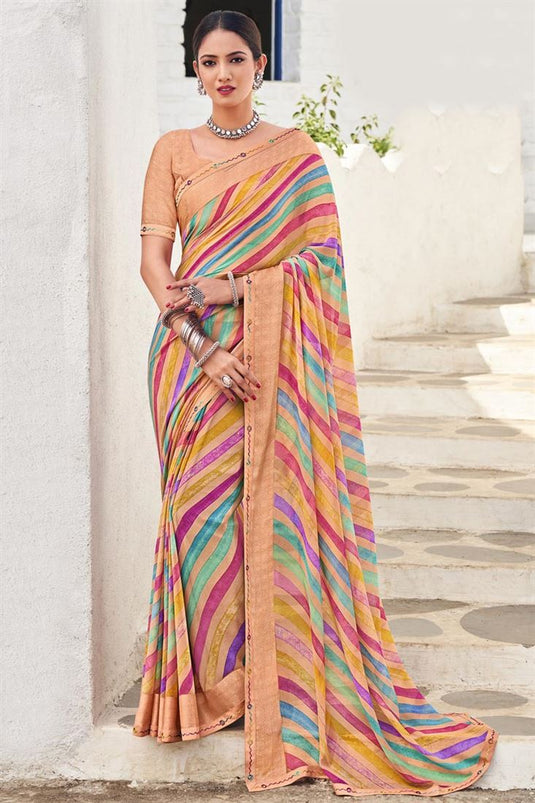 Casual Look Peach Color Gorgeous Georgette Saree