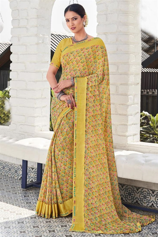 Imposing Casual Look Georgette Saree In Yellow Color