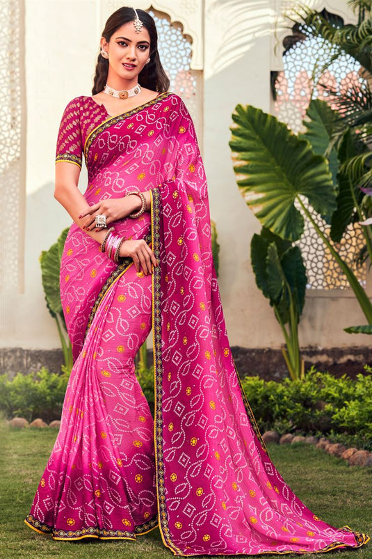 Magenta Color Bandhani Style Winsome Chiffon Saree