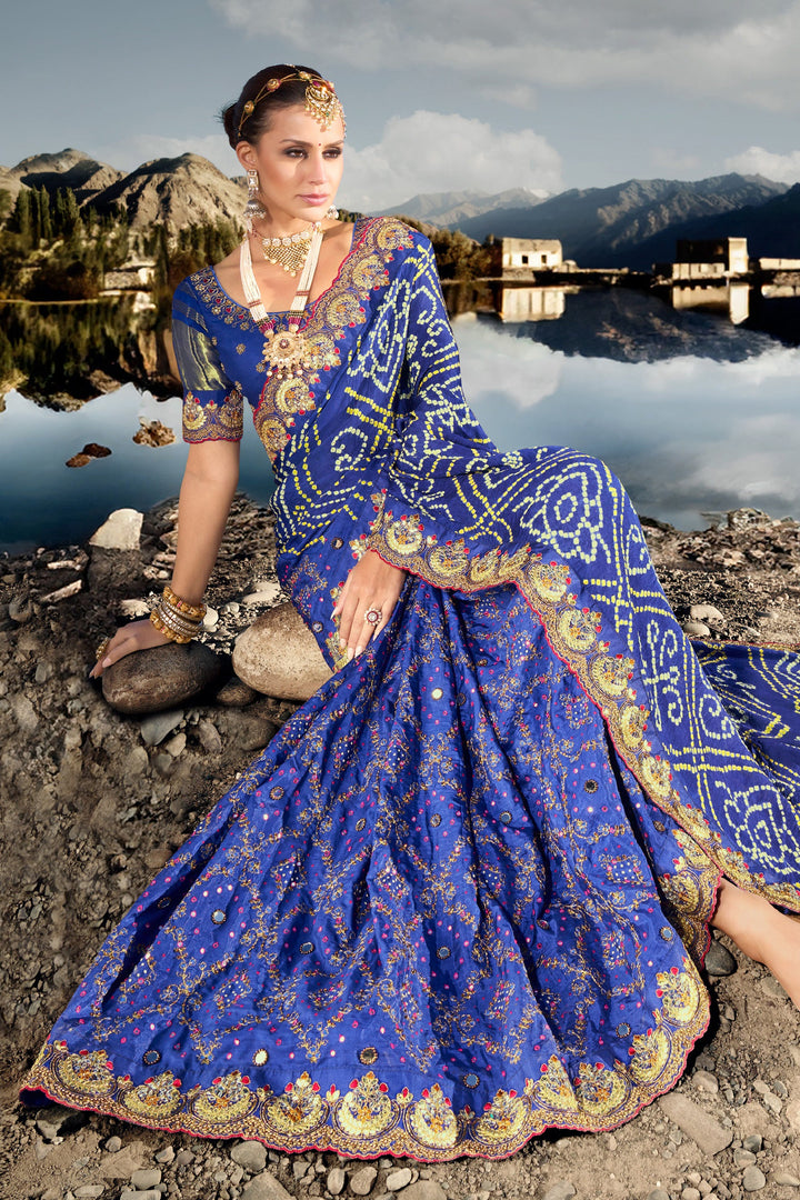 Teal Blue Jaipuri Handcrafted Modal Gajji Bandhani Saree with Lagdi Patta Authentic Bandhej BANL05
