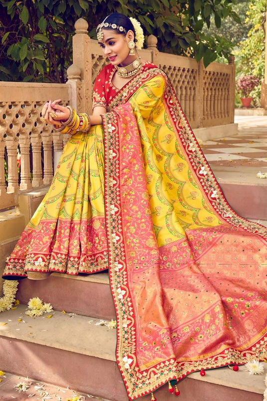 Yellow Color Patola Silk Fabric Wedding Wear Contemporary Saree